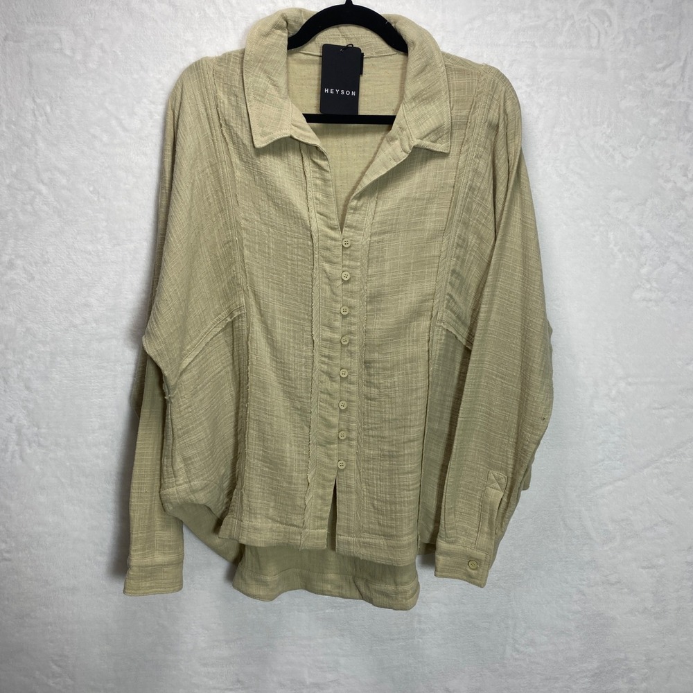 Heyson Womens NWT Button Down Long Sleeve Shirt Tunic Neutral Color Flowy